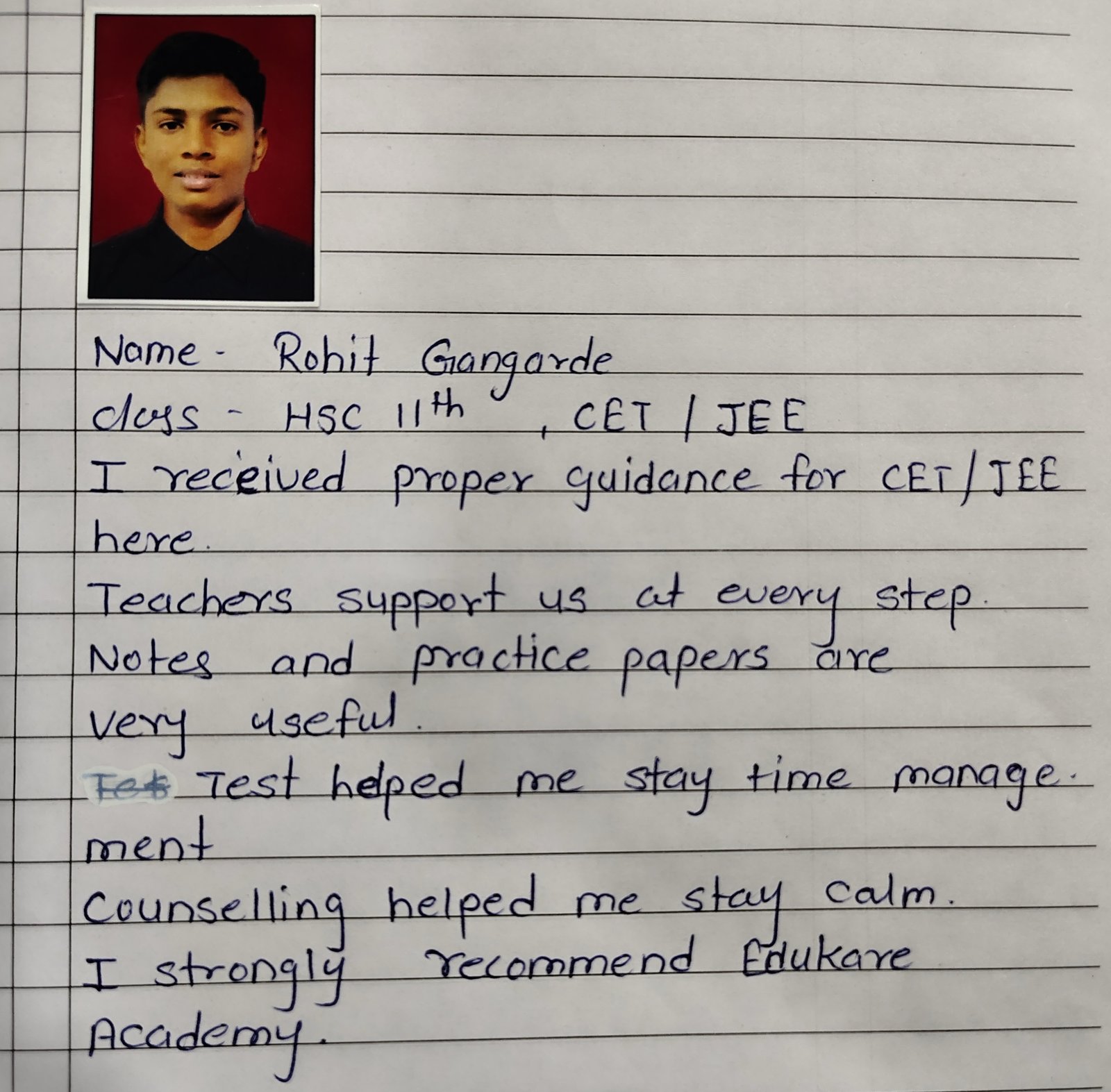 Handwritten review by Pranjal Ramesh Gladade