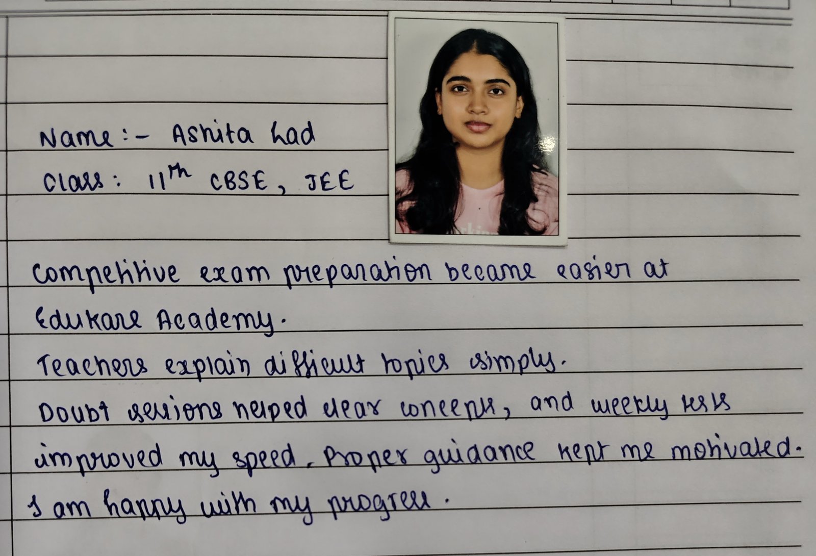 Handwritten review by Manasi Mulajkar