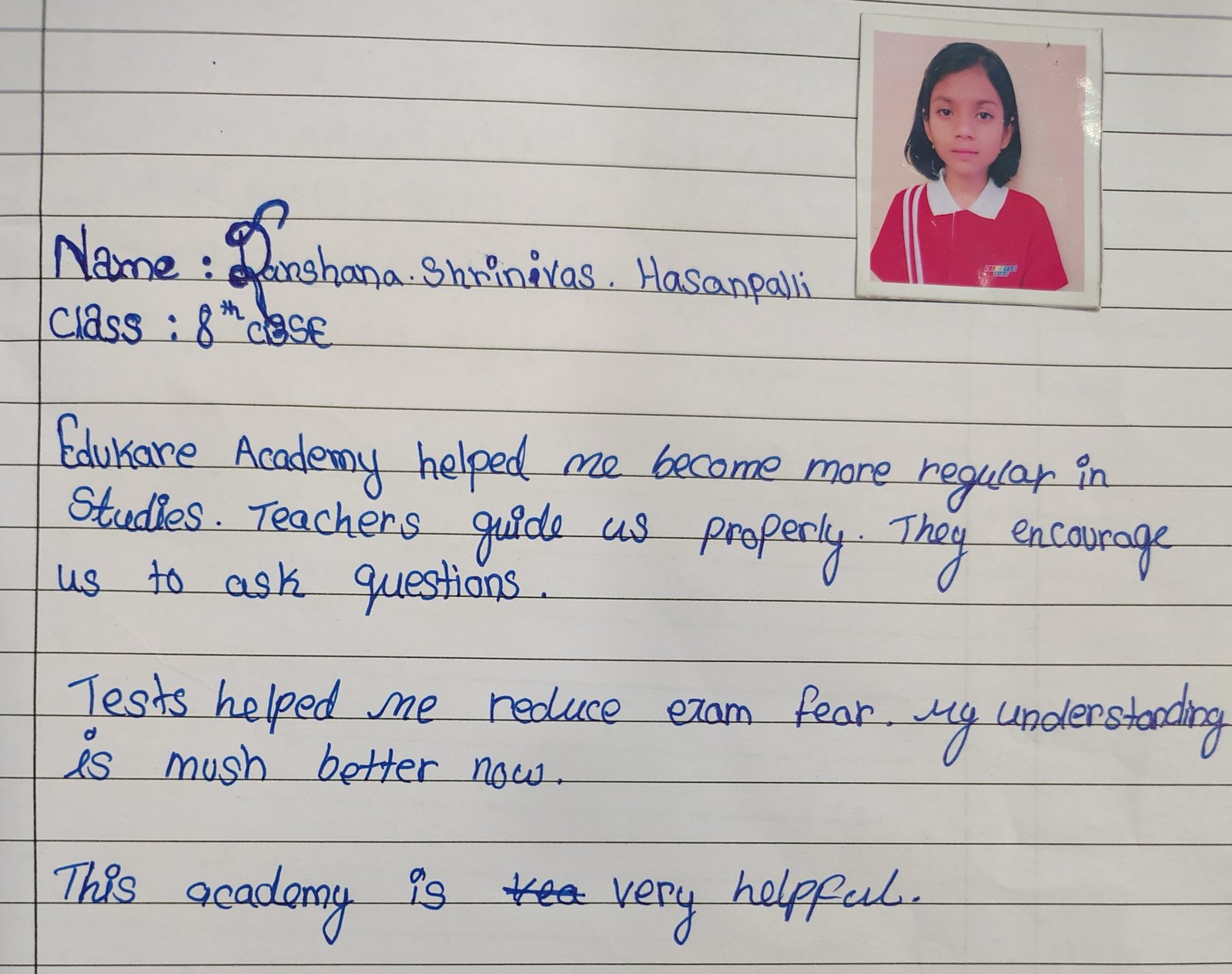 Handwritten review by Darshana Hasanpalli